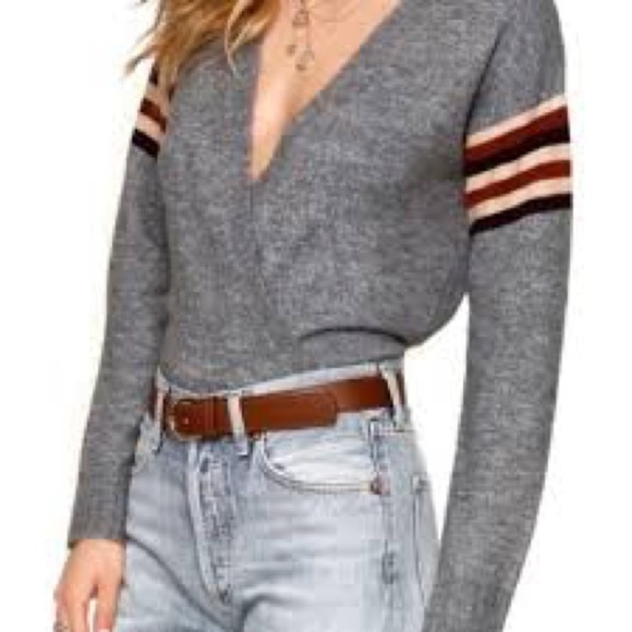 Heartloom Sweaters - Heartloom gray faux wrap sweater stripe sleeves size XS